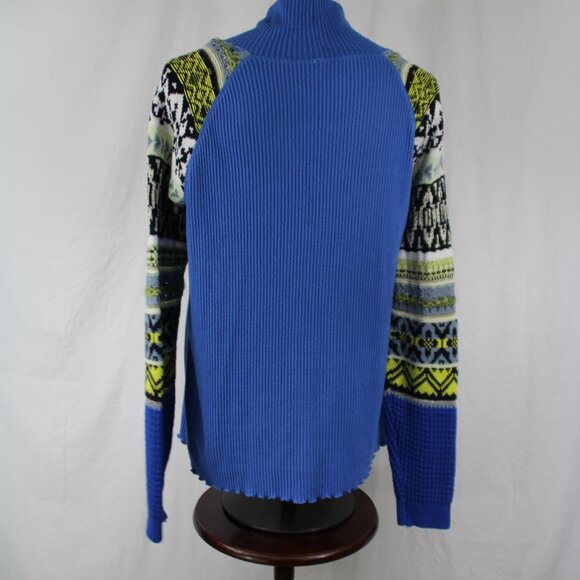 Free People Prism Mixed Media Top Sweater Blue Bell Combo Size Large Boho Winter - Picture 7 of 12